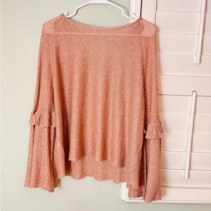 Zara Knit Sequin Bell Sleeve Sweater Medium Rose Gold